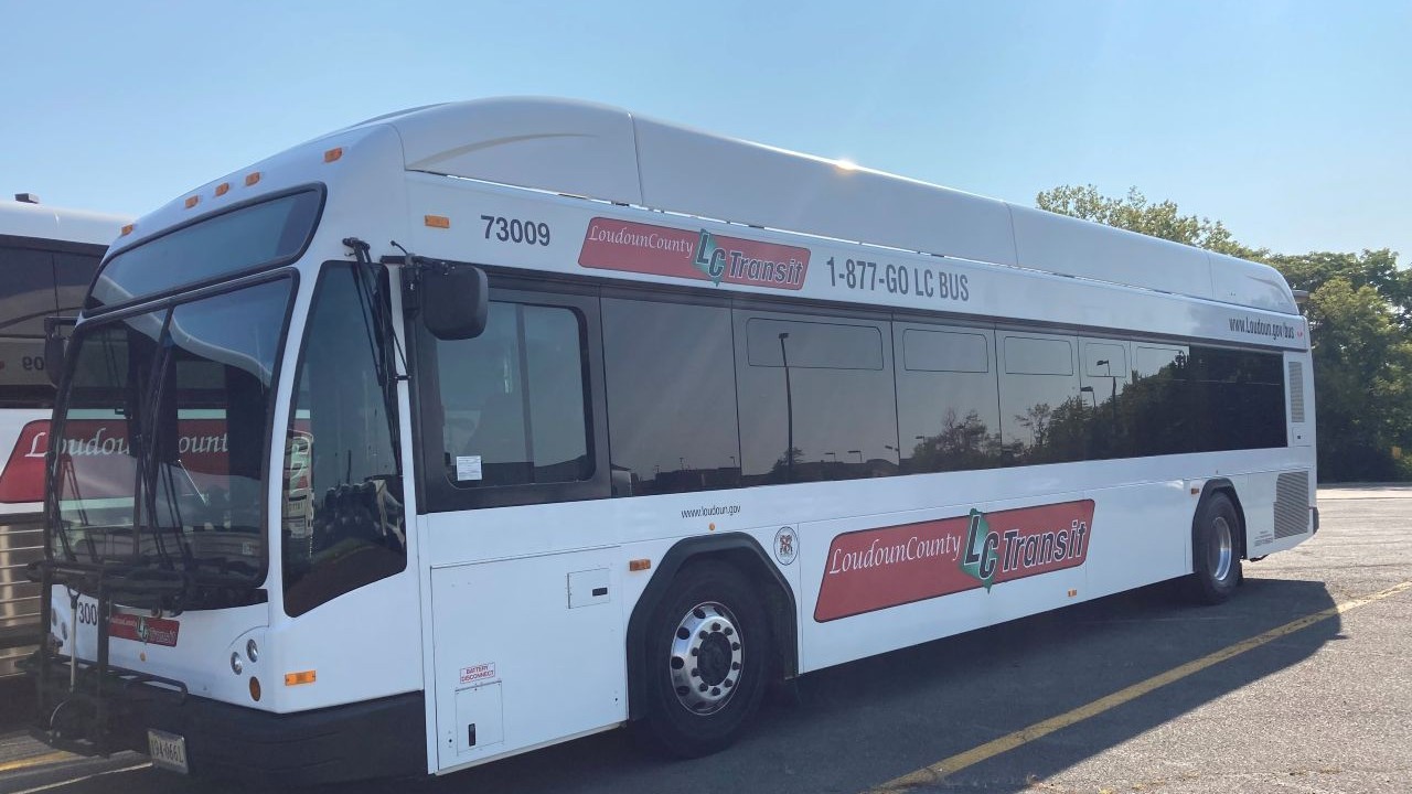 Side view of transit bus.